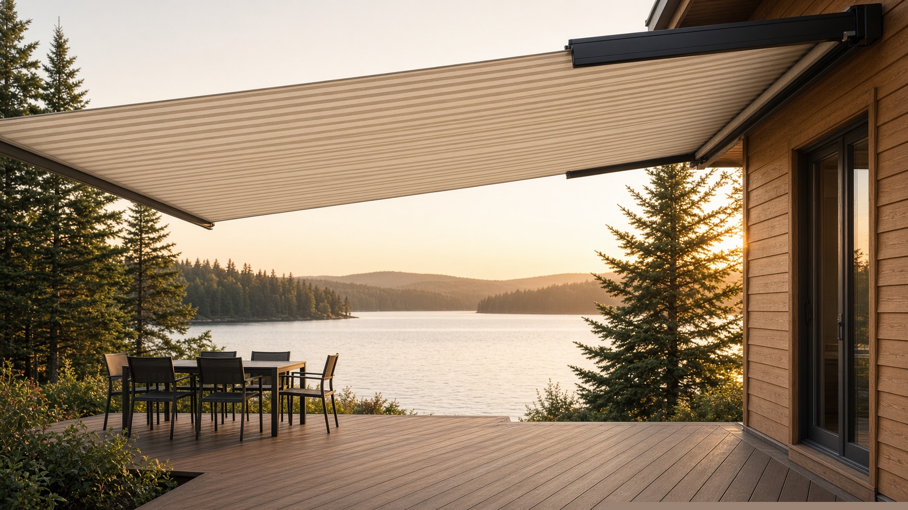 Betterliving retractable awning on a Canadian cottage