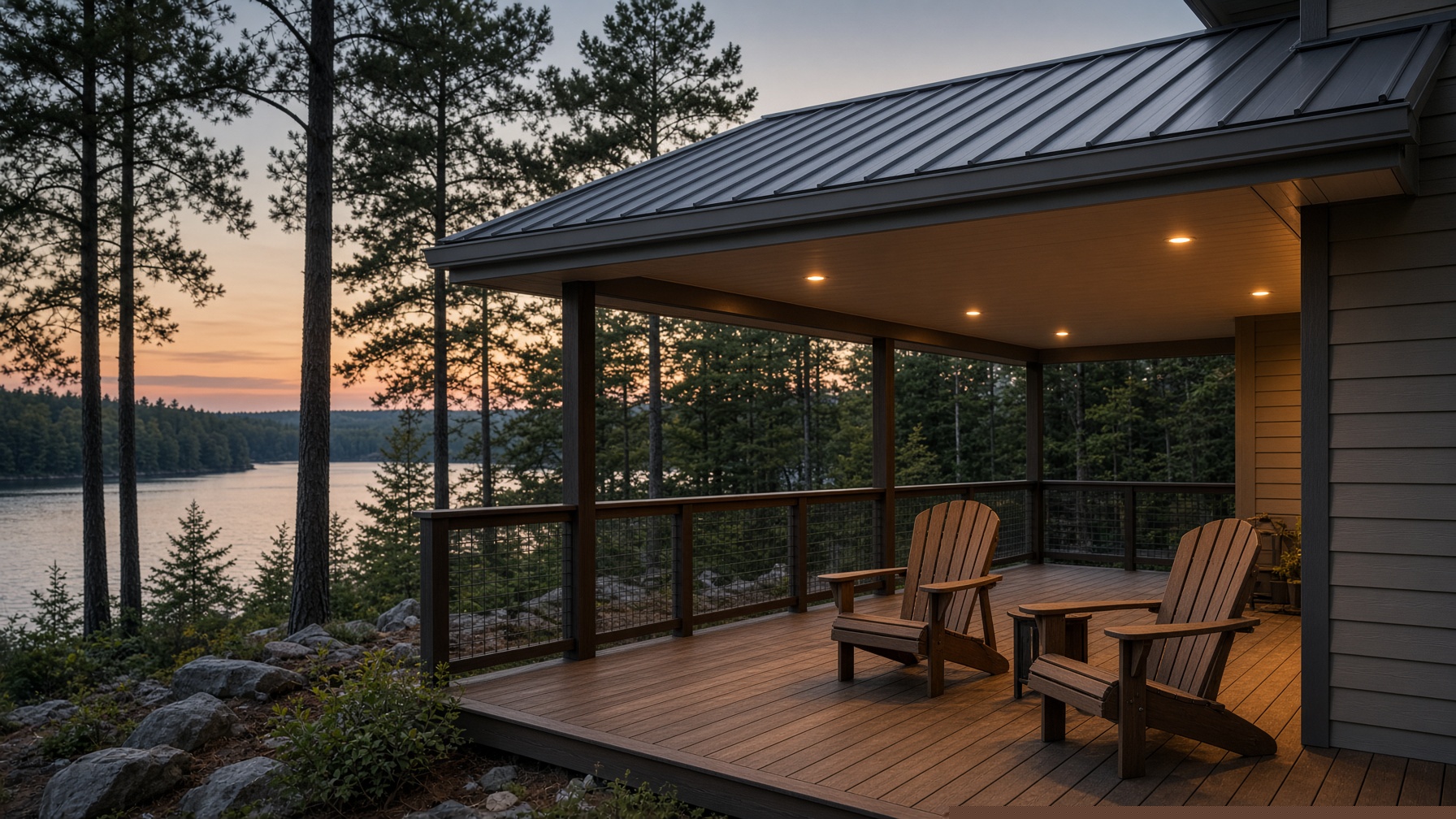 Craft-Bilt insulated patio cover over a lakeside deck